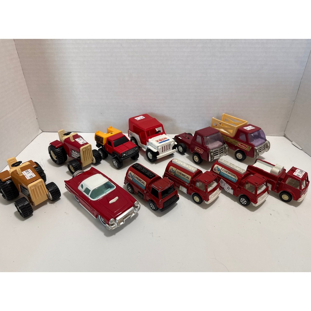 Vintage Buddy L Toy Vehicle Lot 10pc Pressed Steel Exxon Jeep Tanker Trucks Car